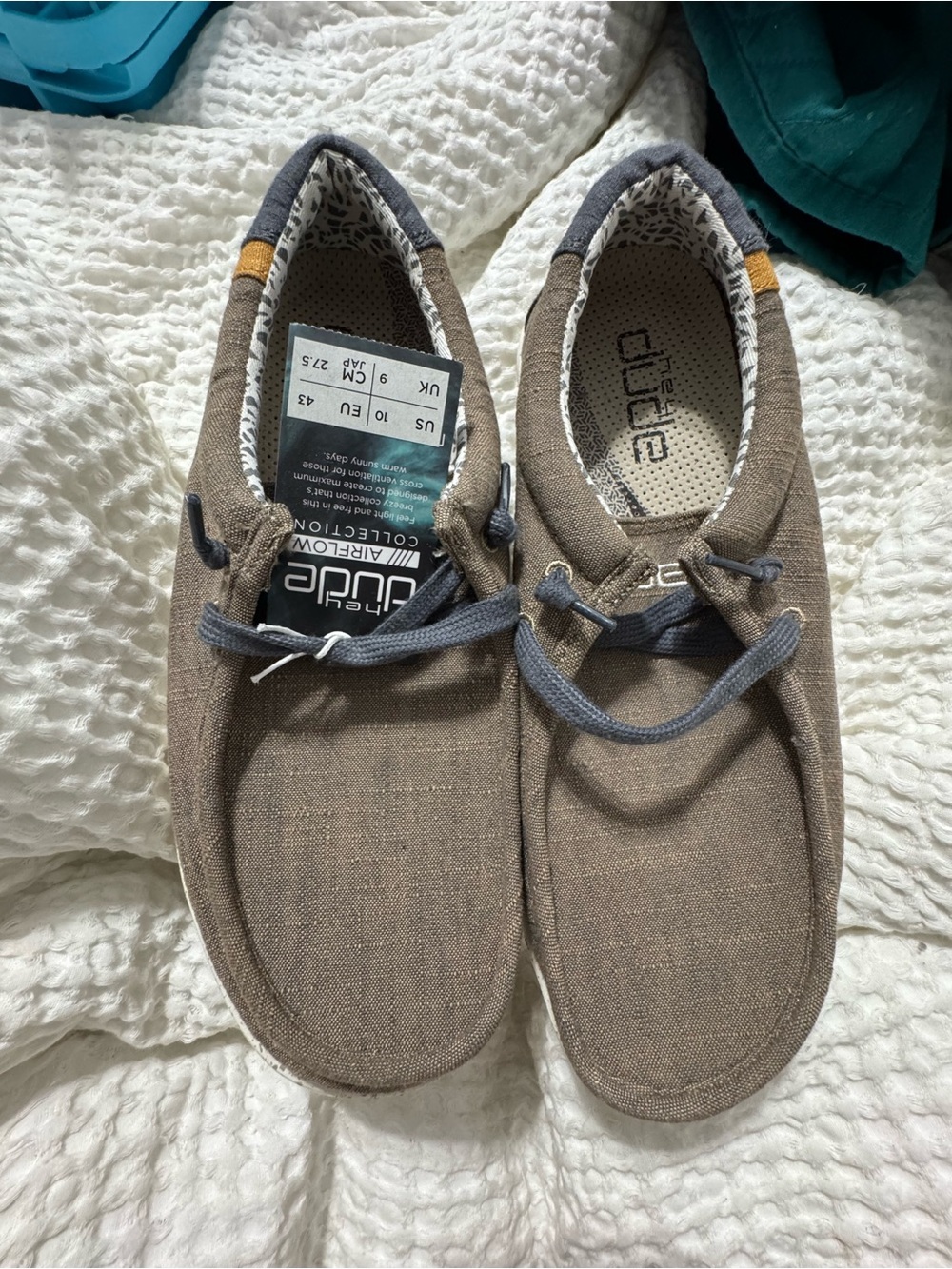 Hey Dude Brown Canvas Slip-On Loafers with Gray Laces